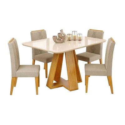 Conjunto Sala De Jantar Mesa Tampo Em Vidro 1,60m Maria 6 Cadeiras Tati Cedro-cappuccino