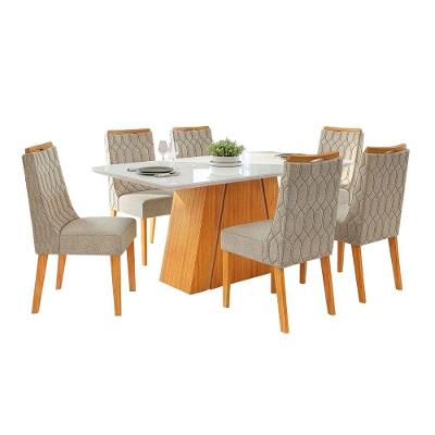 Conjunto Sala De Jantar Mesa Tampo Em Vidro 1,70m Sandy 6 Cadeiras Bel Cedro-cappuccino
