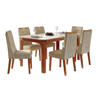 Conjunto Sala De Jantar Mesa Tampo Em Vidro 1,60m Mel 6 Cadeiras Bel Madeirado-cappuccino