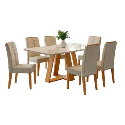 Conjunto Sala De Jantar Mesa Tampo Em Vidro 1,60m Maria 6 Cadeiras Tati Cedro-cappuccino