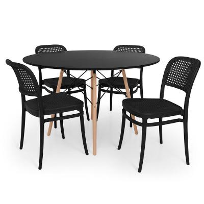 Conjunto Mesa De Jantar Redonda Eiffel Preta 120cm + 4 Cadeiras Roma - All Black
