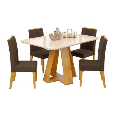 Conjunto Sala De Jantar Mesa Tampo Em Vidro 1,60m Maria 6 Cadeiras Tati Cedro-marrom