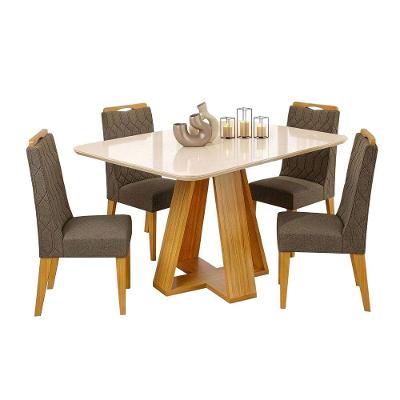 Conjunto Sala De Jantar Mesa Tampo Em Vidro 1,20m Maria 4 Cadeiras Bel Cedro-marrom