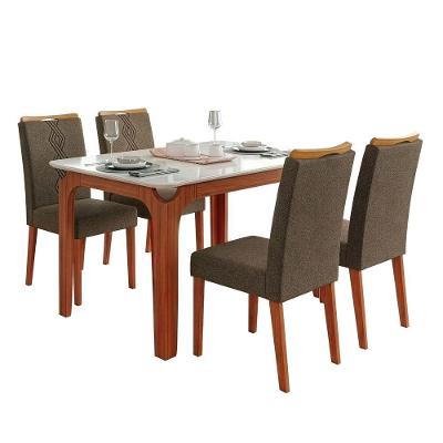Conjunto Sala De Jantar Mesa Tampo Em Vidro 1,20m Mel 4 Cadeiras Tati Madeirado - Marrom