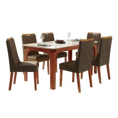 Conjunto Sala De Jantar Mesa Tampo Em Vidro 1,60m Mel 6 Cadeiras Bel Madeirado - Marrom