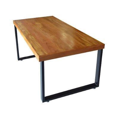 Mesa Industrial Para Ambiente Biofílico Madeira Maciça Bernardo Com Ferragem 1,20m Preto