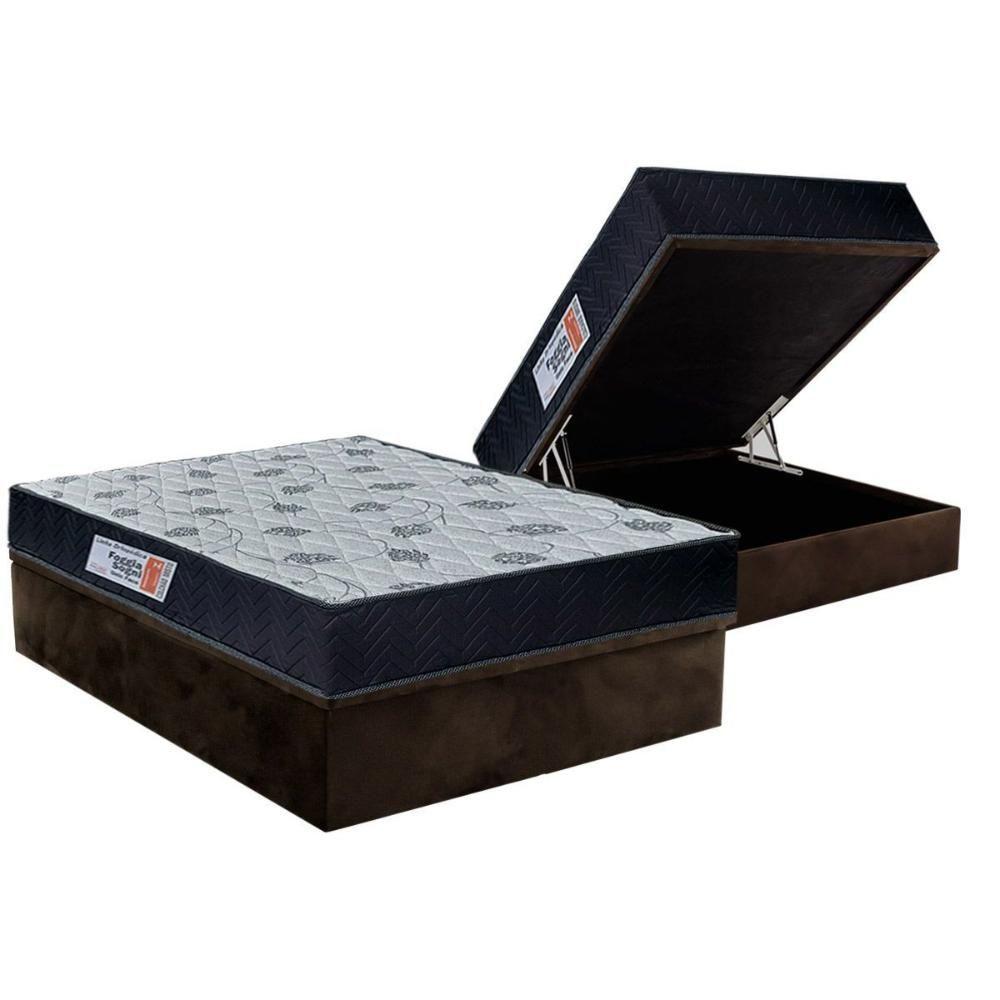 Cama Box Baú Casal: Colchão Ortopédico Orthoflex Foggia Sogni Unic Face + Base CRC Suede Brown(138x188) - 1