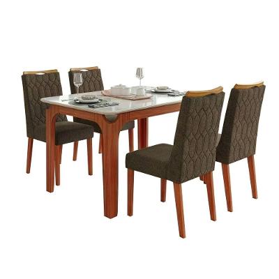 Conjunto Sala De Jantar Mesa Tampo Em Vidro 1,20m Mel 4 Cadeiras Bel Madeirado - Marrom