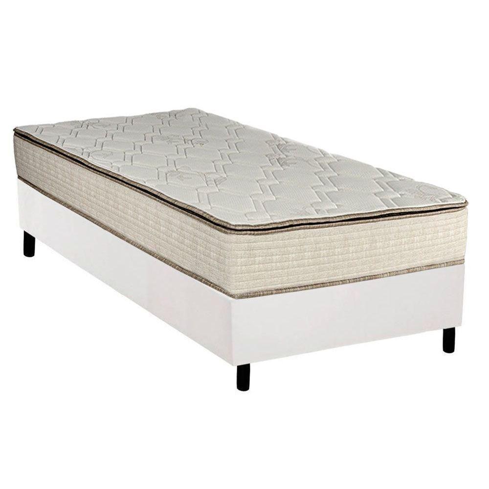 Cama Box Solteiro: Colchão Molas Bonnel Luckspuma Montreal Spring + Base CRC Courano White(88x188) - 1