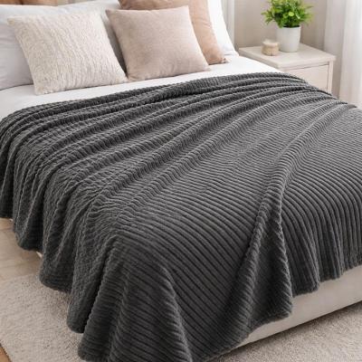 Manta Cobertor Casal Relevo Canelado 200 X 180 Cm - Cinza