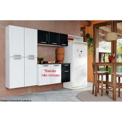 Cozinha Compacta Linha Dona Maria 7 Portas Aço 245cm Branco Preto com Armário e Paneleiro