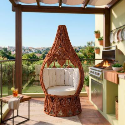 Ninho Em Aço E Corda Náutica Terracota Ratanabá Com Base Chão E Almofada Em Courino Branco