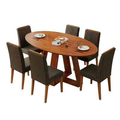 Conjunto Sala De Jantar Mesa 1,80m Vick 6 Cadeiras Tati Madeirado - Marrom