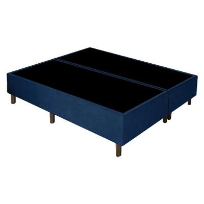 Cama Base Box King Bipartido Azul Suede 38x193x203