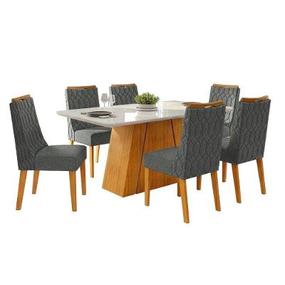Conjunto Sala De Jantar Mesa Tampo Em Vidro 1,70m Sandy 6 Cadeiras Bel Cedro - Cinza