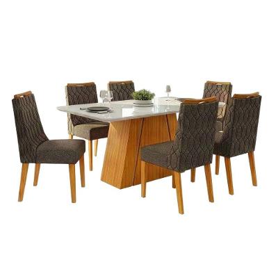 Conjunto Sala De Jantar Mesa Tampo Em Vidro 1,70m Sandy 6 Cadeiras Bel Cedro-marrom