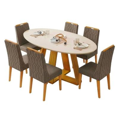 Conjunto Sala De Jantar Mesa Tampo Em Vidro 1,80m Vick 6 Cadeiras Bel Madeirado - Marrom