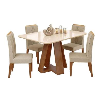 Conjunto Sala De Jantar Mesa Tampo Em Vidro 1,60m Maria 6 Cadeiras Tati Madeirado-cappuccino