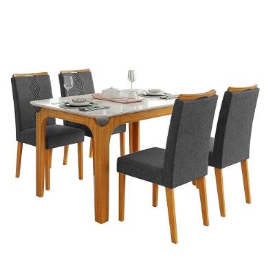 Conjunto Sala De Jantar Mesa Tampo Em Vidro 1,20m Mel 4 Cadeiras Tati Cedro - Cinza