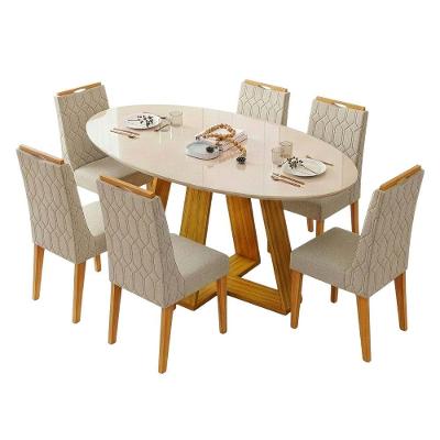 Conjunto Sala De Jantar Mesa Tampo Em Vidro 1,80m Vick 6 Cadeiras Bel Madeirado-cappuccino