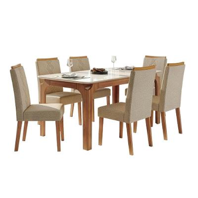 Conjunto Sala De Jantar Mesa Tampo Em Vidro 1,60m Mel 6 Cadeiras Tati Madeirado-cappuccino