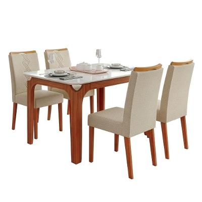 Conjunto Sala De Jantar Mesa Tampo Em Vidro 1,20m Mel 4 Cadeiras Tati Madeirado-cappuccino