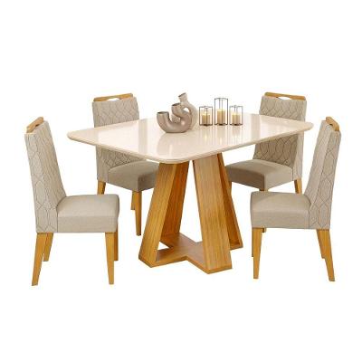 Conjunto Sala De Jantar Mesa Tampo Em Vidro 1,20m Maria 4 Cadeiras Bel Cedro-cappuccino