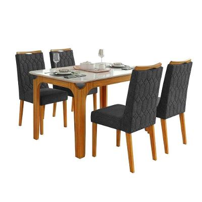 Conjunto Sala De Jantar Mesa Tampo Em Vidro 1,20m Mel 4 Cadeiras Bel Cedro - Cinza
