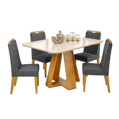 Conjunto Sala De Jantar Mesa Tampo Em Vidro 1,20m Maria 4 Cadeiras Bel Cedro - Cinza