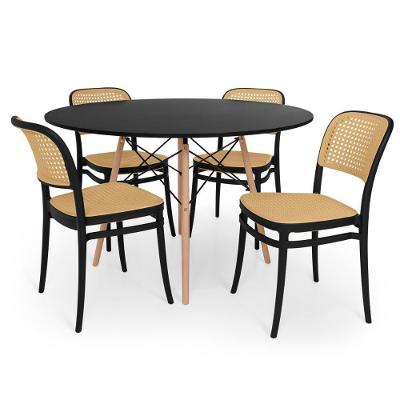 Conjunto Mesa De Jantar Redonda Eiffel Preta 120cm + 4 Cadeiras Roma - Preto