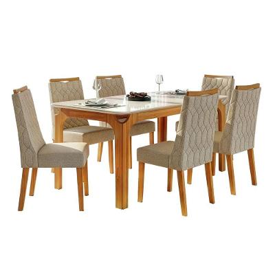 Conjunto Sala De Jantar Mesa Tampo Em Vidro 1,60m Mel 6 Cadeiras Bel Cedro-cappuccino