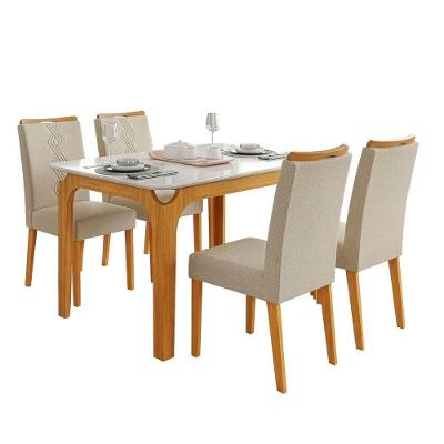 Conjunto Sala De Jantar Mesa Tampo Em Vidro 1,20m Mel 4 Cadeiras Tati Cedro-cappuccino