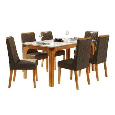 Conjunto Sala De Jantar Mesa Tampo Em Vidro 1,60m Mel 6 Cadeiras Bel Cedro-marrom