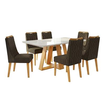 Conjunto Sala De Jantar Mesa Tampo Em Vidro 1,60m Maria 6 Cadeiras Bel Cedro-marrom