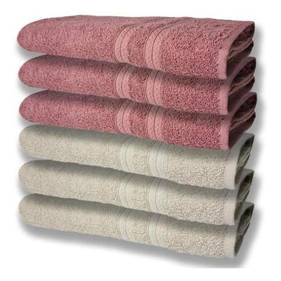 6 Toalhas Grande Super Felpudas E Grossa Algodão 80x150 Bege + Rosê