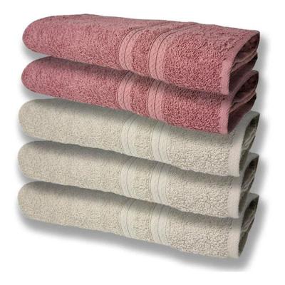 5 Toalhas Super Felpudas Grande E Grossa Algodão 80x150 Bege + Rosê