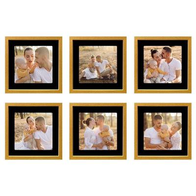 Kit 6 Quadros Porta Retrato Foto 15x15 Paspatur Preto 22x22 Moldura:moldura Marfim