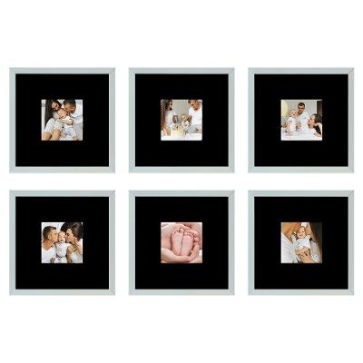 Kit 6 Porta Foto 10x10 Quadros Paspatur Preto 22x22 Moldura Branca