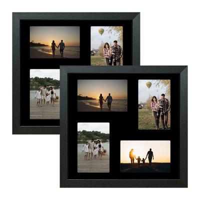 Kit 2 Porta Retrato Parede 32x32 Quadro Multifotos 4 Fotos 10x15 Paspatur Preto Moldura:moldura Preta