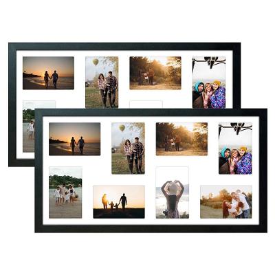 Kit 2 Quadros Multifoto 16 Fotos 10x15 Paspatur Branco 32x62 Moldura:moldura Preta