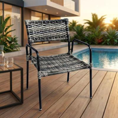 Poltrona Porã Junco Sintético Aço Preto Com Braços Para área Externa Varanda E Piscina - Jatobá