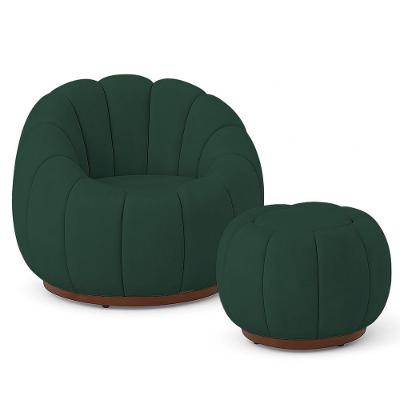 Poltrona Decorativa Orgânica Fixa Com Puff Nuvem Veludo - Loja Sheep Cor Verde Escuro