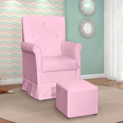 Poltrona De Amamentação Balanço Com Puff Reto Aurora Corino Rosa - Loja Sheep