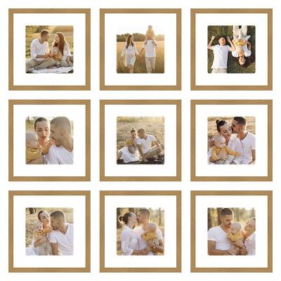 Kit Quadro Porta Retrato 32x32 - Foto 20x20 - Paspatur Branco Cor:moldura Freijo;quantidade:kit Com 9 Unidades