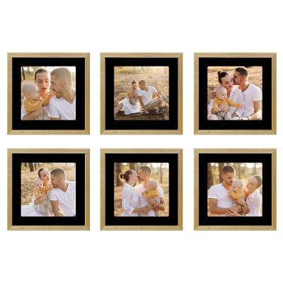 Kit 6 Quadros Porta Retrato Foto 15x15 Paspatur Preto 22x22 Moldura:moldura Mel