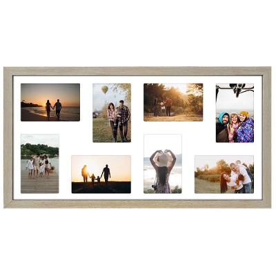 Quadro Multifotos 8 Fotos 10x15 Paspatur Branco 32x62 Moldura:moldura Carvalho