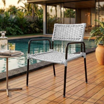 Poltrona Porã Junco Sintético Aço Preto Com Braços Para área Externa Varanda E Piscina - Branco