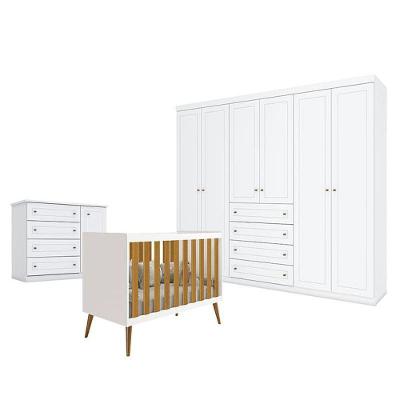 Quarto De Bebê Americano 6 Portas Com Berço Americano Isis Branco Acetinado Savana - Reller - Henn