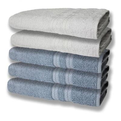 5 Toalhas Super Felpudas Grande E Grossa Algodão 80x150 Azul + Branco