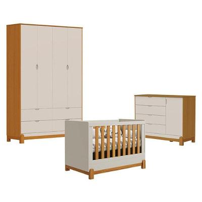 Quarto De Bebê 4 Portas Com Cômoda Sapateira Lótus Liso Areia Savana E Berço Americano Lótus Liso Areia Savana - Reller